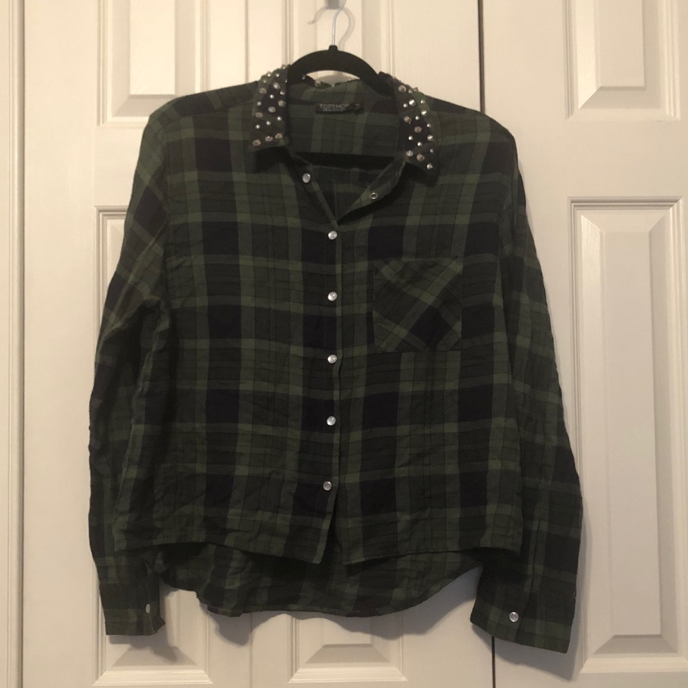 Like new Topshop plaid spiked collar button down - Picture 2 of 7